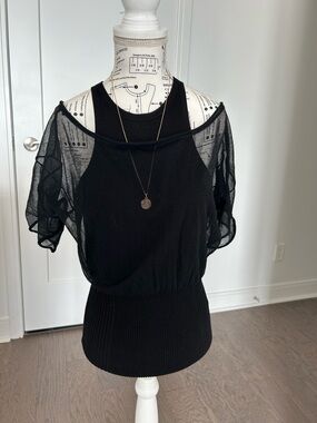 ALEXANDER WANG Black Sheer-Sleeve Layered Top